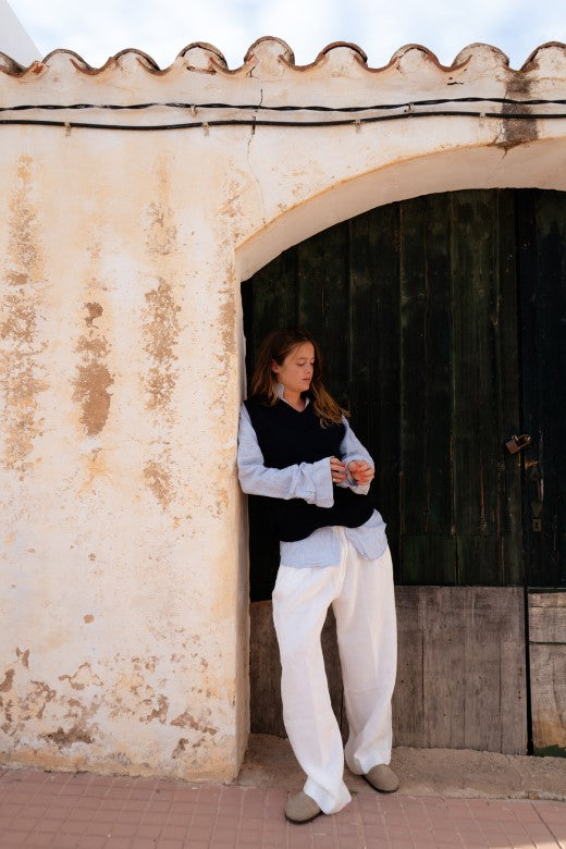 Winter White Irish Linen Trousers