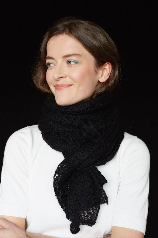 Black Knit Lace Alpaca Scarf-Scarves &amp; Shawls-STABLE of Ireland