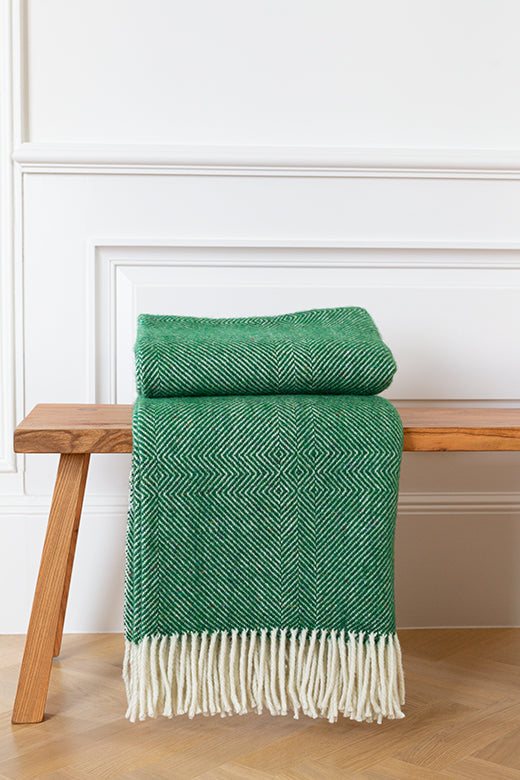 Bottle Green Jigsaw Handwoven Blanket-Blankets-STABLE of Ireland