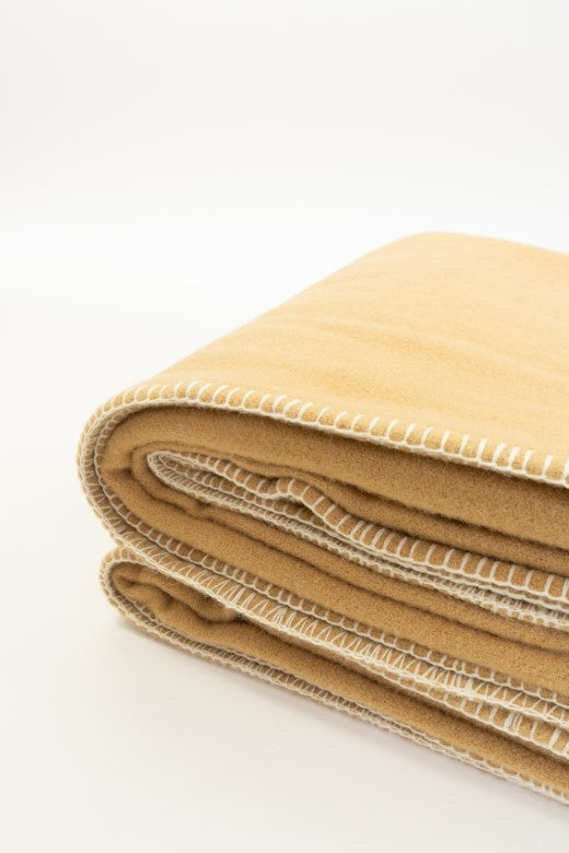 Camel Brown Wool Bed Blanket with Blanket Stitch-Blankets-STABLE of Ireland