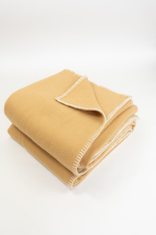 Camel Brown Wool Bed Blanket with Blanket Stitch-Blankets-STABLE of Ireland