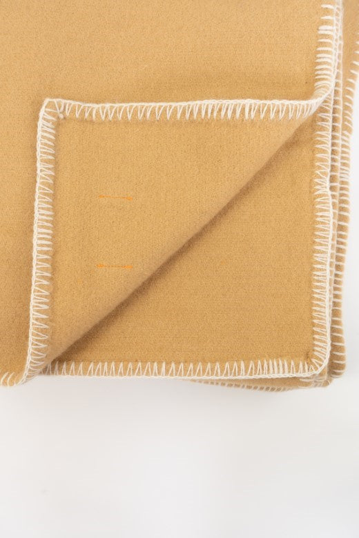 Camel Brown Wool Bed Blanket with Blanket Stitch-Blankets-STABLE of Ireland