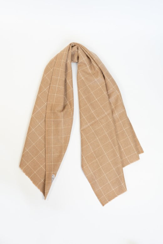 Camel Check Weave Scarf-Scarves & Shawls-STABLE of Ireland