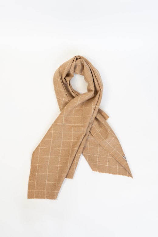 Camel Check Weave Scarf-Scarves &amp; Shawls-STABLE of Ireland