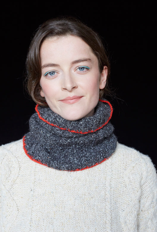 Charcoal Grey Snug with Red Trim-Scarves & Shawls-STABLE of Ireland