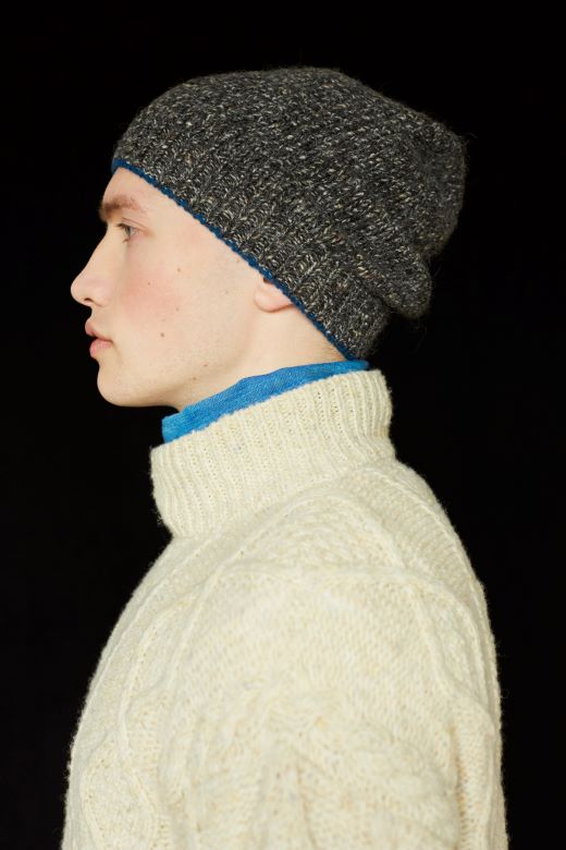 Charcoal Grey with Klein Blue Trim Merino Beanie-Hats-STABLE of Ireland