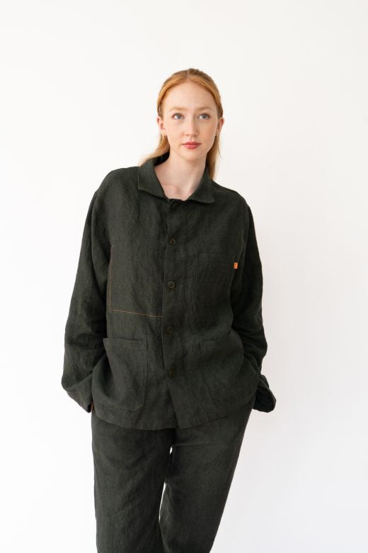 Dark Green Linen Utility Jacket-Coats & Jackets-STABLE of Ireland