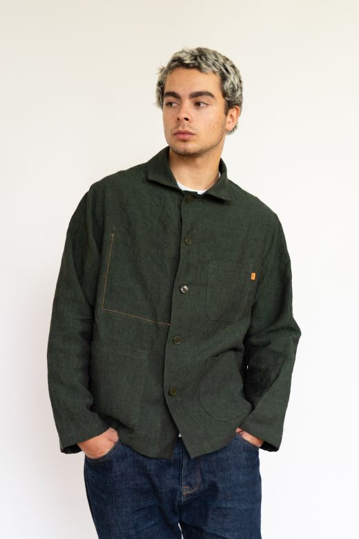 Dark Green Linen Utility Jacket-Coats & Jackets-STABLE of Ireland