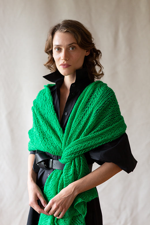 Fresh Green Knit Lace Alpaca Scarf-Scarves &amp; Shawls-STABLE of Ireland