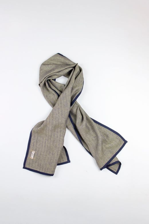 Ginger with Navy Trim High Five Linen Scarf-Scarves & Shawls-STABLE of Ireland