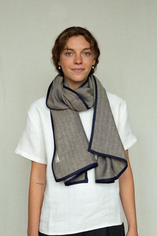 Ginger with Navy Trim High Five Linen Scarf-Scarves &amp; Shawls-STABLE of Ireland