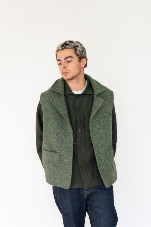 Green Irish Tweed Gilet-Clothing-STABLE of Ireland