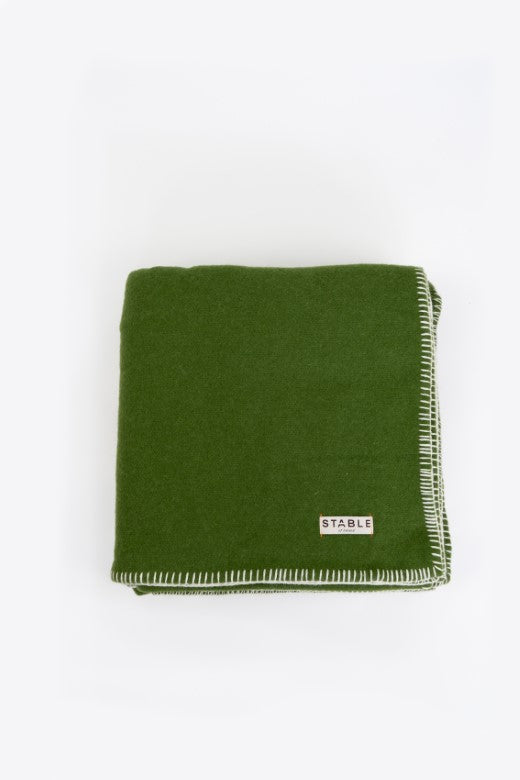 Green Wool Bed Blanket with Blanket Stitch-Blankets-STABLE of Ireland