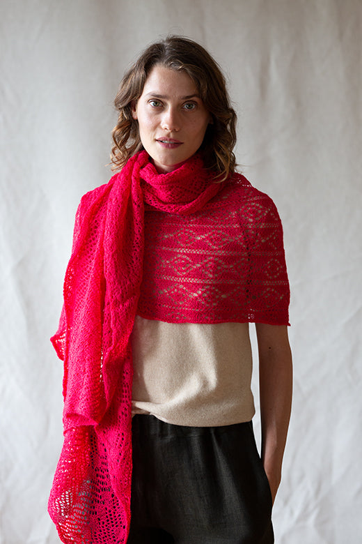 Hot Pink Knit Lace Alpaca Scarf-Scarves &amp; Shawls-STABLE of Ireland