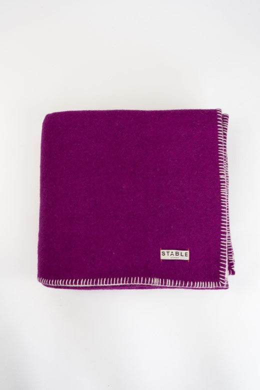 Magenta Purple Wool Bed Blanket with Blanket Stitch-Blankets-STABLE of Ireland