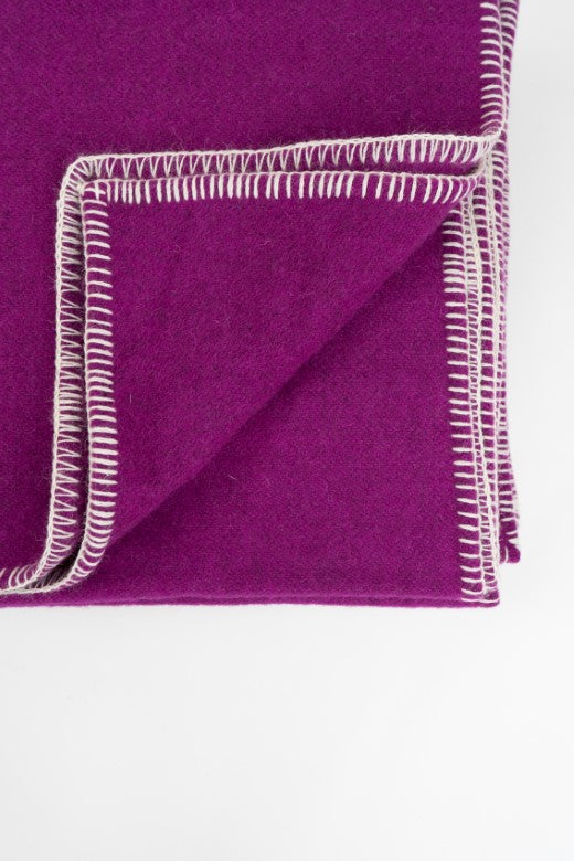 Magenta Purple Wool Bed Blanket with Blanket Stitch-Blankets-STABLE of Ireland