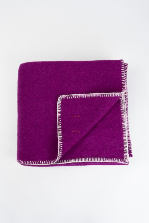 Magenta Purple Wool Bed Blanket with Blanket Stitch-Blankets-STABLE of Ireland