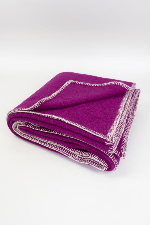 Magenta Purple Wool Bed Blanket with Blanket Stitch-Blankets-STABLE of Ireland