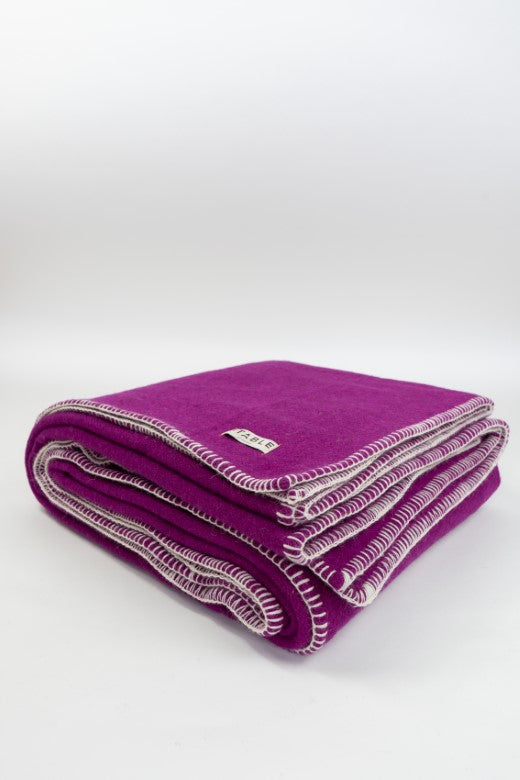 Magenta Purple Wool Bed Blanket with Blanket Stitch-Blankets-STABLE of Ireland