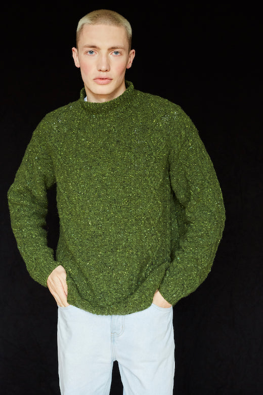 Moss Green Donegal Aran Jumper-Jumper-STABLE of Ireland