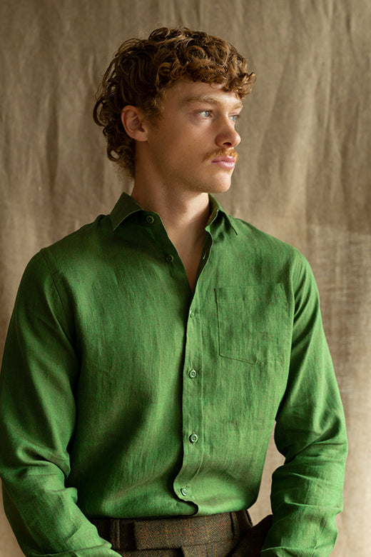 Moss Green Irish Linen Shirt-Shirt-STABLE of Ireland