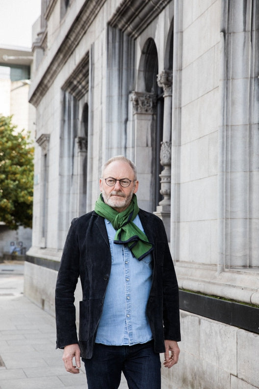 Moss Green with Navy Trim High Five Linen Scarf-Scarves & Shawls-STABLE of Ireland