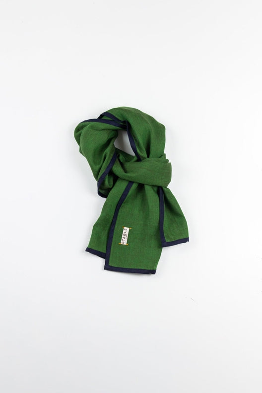 Moss Green with Navy Trim High Five Linen Scarf-Scarves & Shawls-STABLE of Ireland