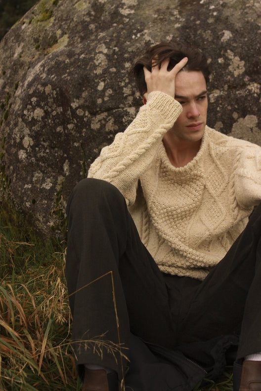 Natural Aran Hand-Knit Jumper-Jumper-STABLE of Ireland