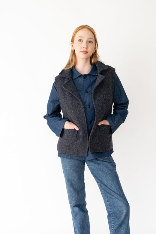 Navy Blue Irish Tweed Gilet-Clothing-STABLE of Ireland