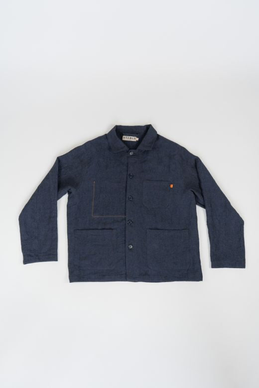 Navy Blue Linen Utility Jacket-Coats & Jackets-STABLE of Ireland