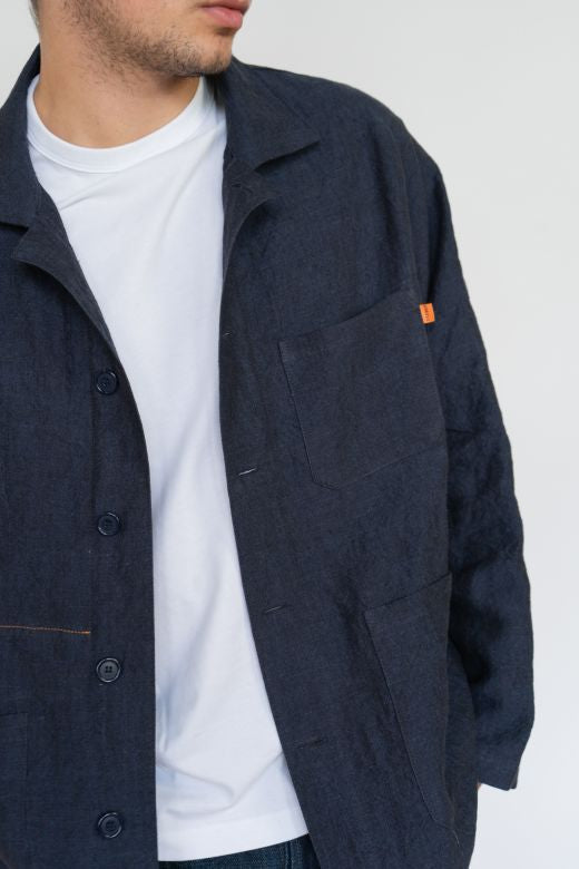 Navy Blue Linen Utility Jacket