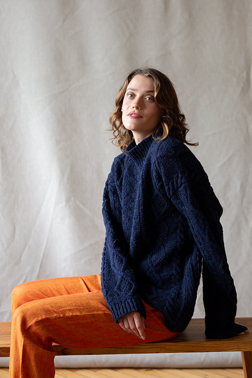 Navy Donegal Aran Jumper-Jumper-STABLE of Ireland