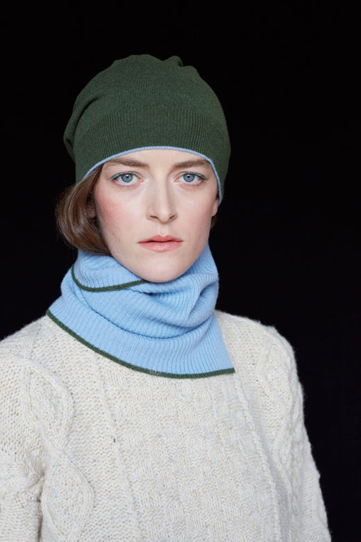 Olive Green Trim Cashmere Beanie-Hats-STABLE of Ireland