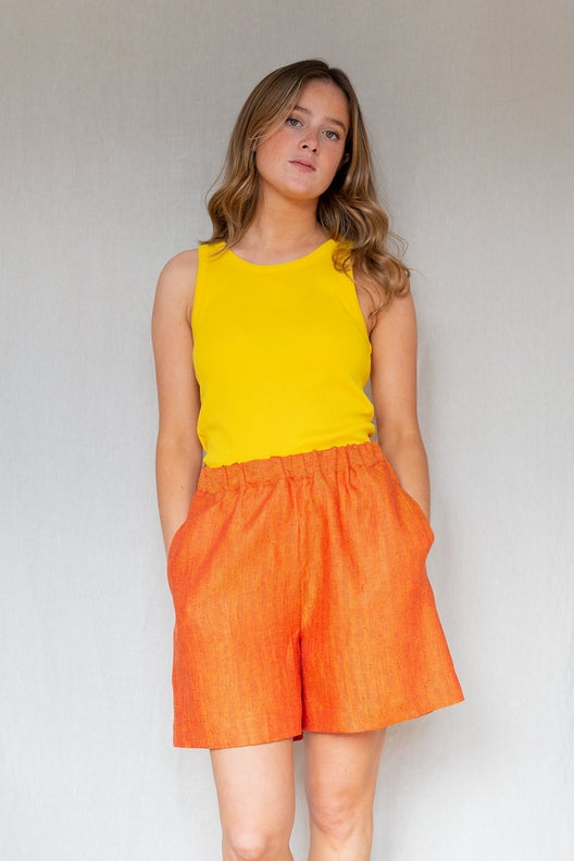 Orange Irish Linen Shorts-Shorts-STABLE of Ireland