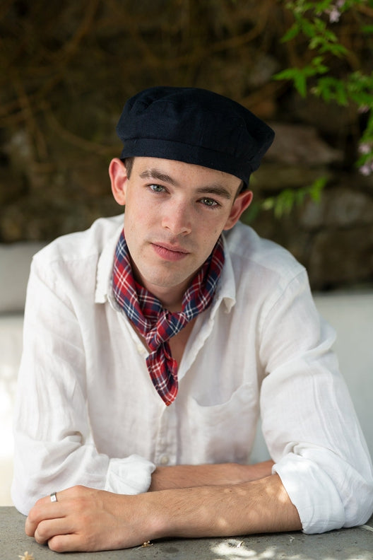 Red &amp; Navy Check Polly Headscarf/Neck Scarf-Scarves &amp; Shawls-STABLE of Ireland