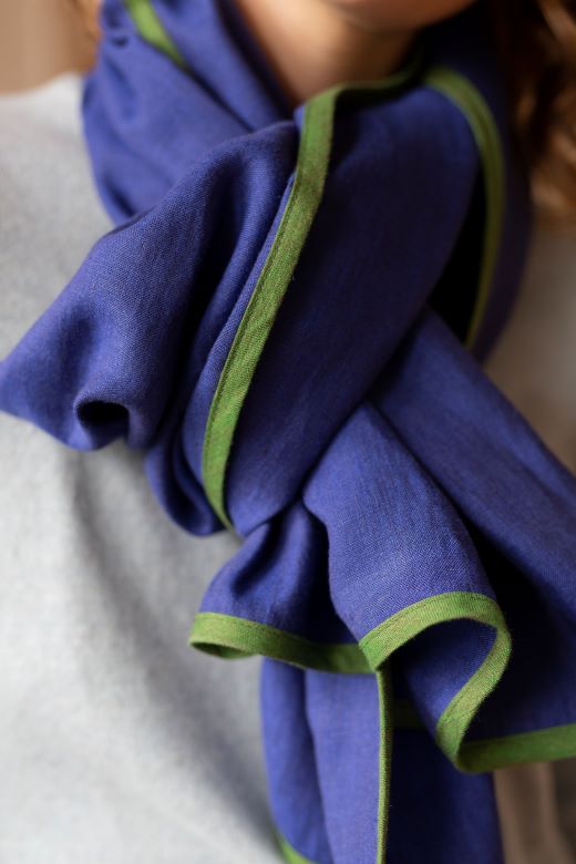 Royal Blue with Green Trim High Five Linen Scarf-Scarves & Shawls-STABLE of Ireland