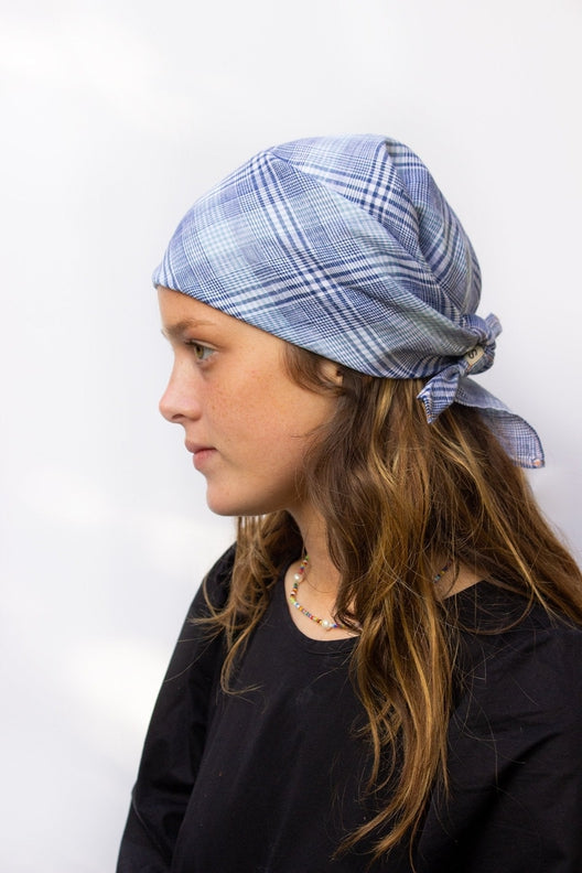 Sky Blue Check Lily Headscarf-Scarves &amp; Shawls-STABLE of Ireland