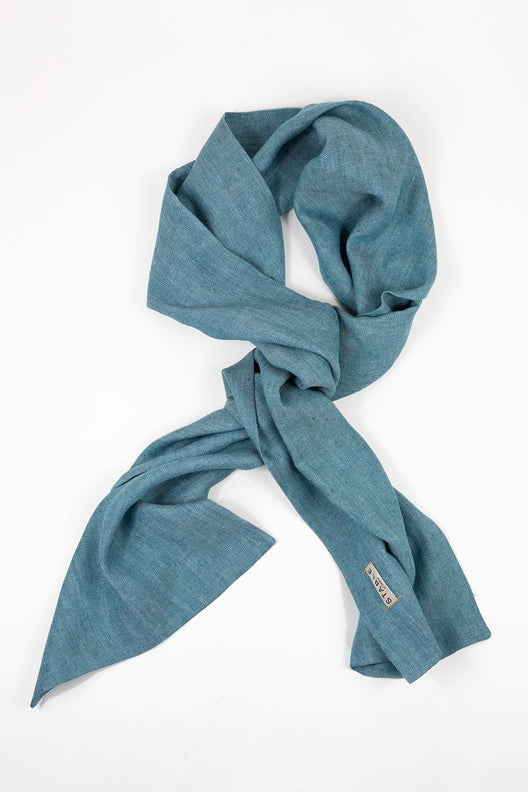 The STABLE Irish Linen Scarf - Connemara Blue Herringbone-Scarves & Shawls-STABLE of Ireland