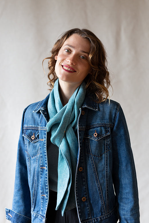 The STABLE Irish Linen Scarf - Connemara Blue Herringbone-Scarves & Shawls-STABLE of Ireland