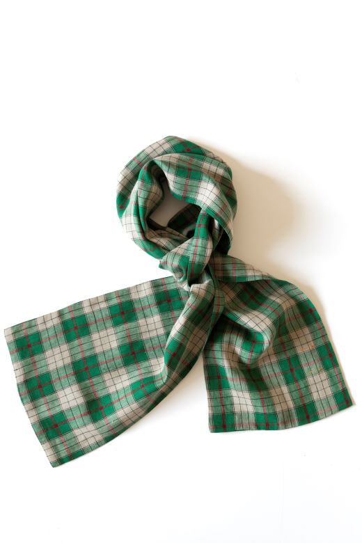 The STABLE Irish Linen Scarf - Green Check-Scarves & Shawls-STABLE of Ireland