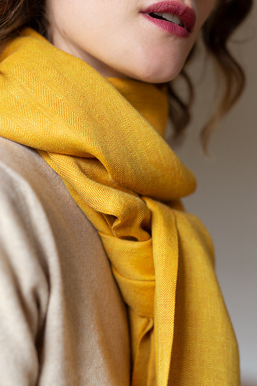 The STABLE Irish Linen Scarf - Harvest Yellow Herringbone-Scarves & Shawls-STABLE of Ireland