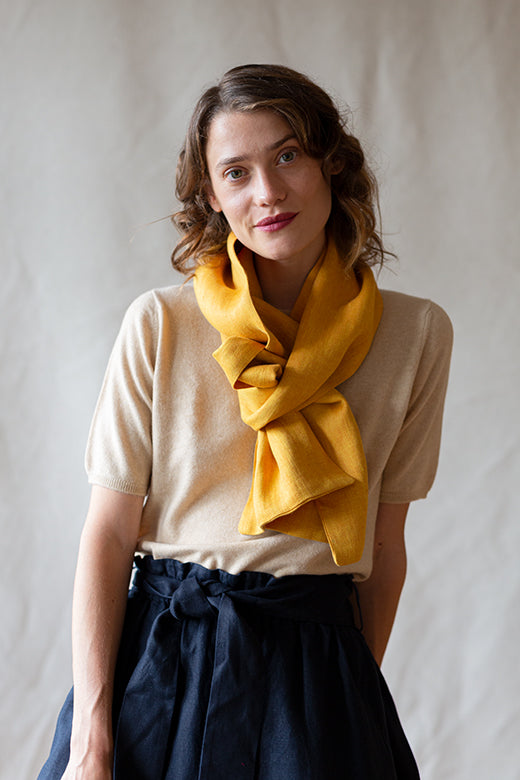 The STABLE Irish Linen Scarf - Harvest Yellow Herringbone-Scarves & Shawls-STABLE of Ireland