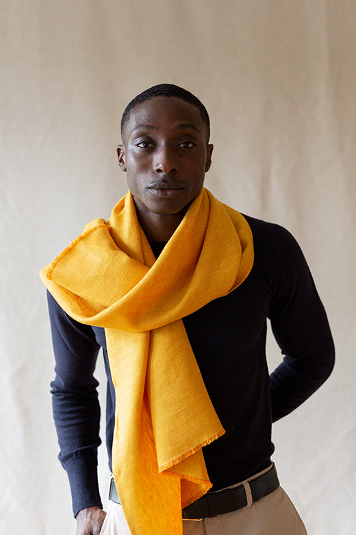 The STABLE Irish Linen Scarf - Harvest Yellow Herringbone-Scarves &amp; Shawls-STABLE of Ireland