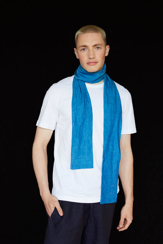 The STABLE Irish Linen Scarf - Marine Blue-Scarves & Shawls-STABLE of Ireland