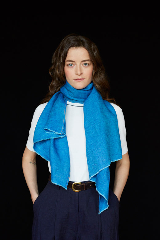 The STABLE Irish Linen Scarf - Marine Blue-Scarves & Shawls-STABLE of Ireland