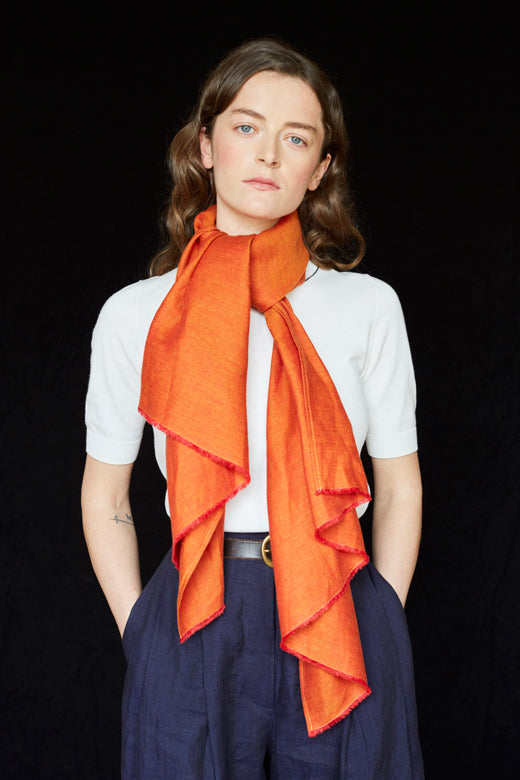 The STABLE Irish Linen Scarf - Orange Herringbone-Scarves & Shawls-STABLE of Ireland