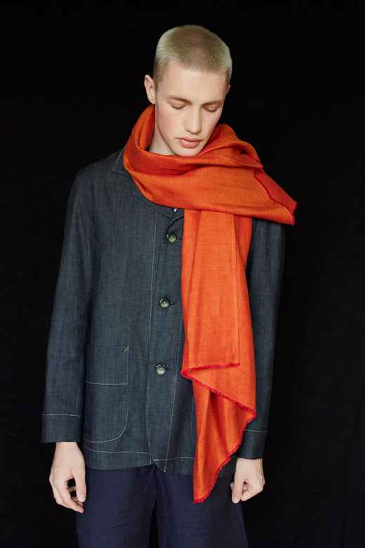 The STABLE Irish Linen Scarf - Orange Herringbone-Scarves & Shawls-STABLE of Ireland