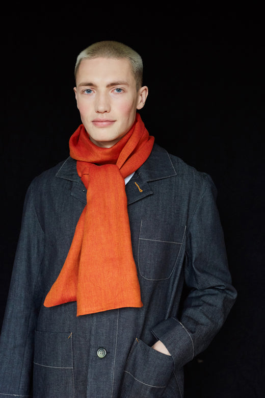 The STABLE Irish Linen Scarf - Orange Herringbone-Scarves & Shawls-STABLE of Ireland