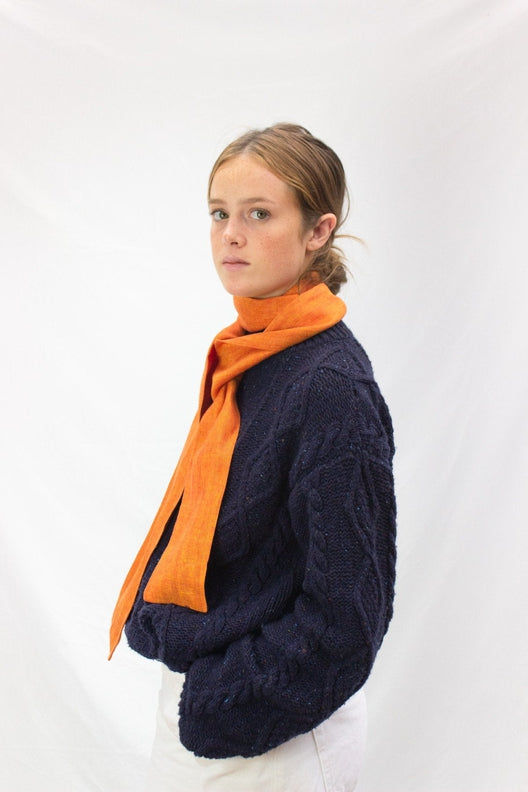 The STABLE Irish Linen Scarf - Orange Herringbone-Scarves & Shawls-STABLE of Ireland