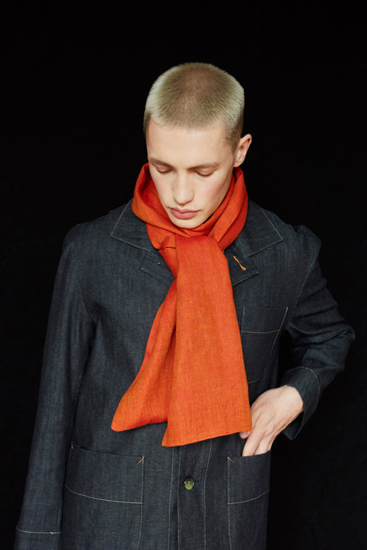 The STABLE Irish Linen Scarf - Orange Herringbone-Scarves &amp; Shawls-STABLE of Ireland